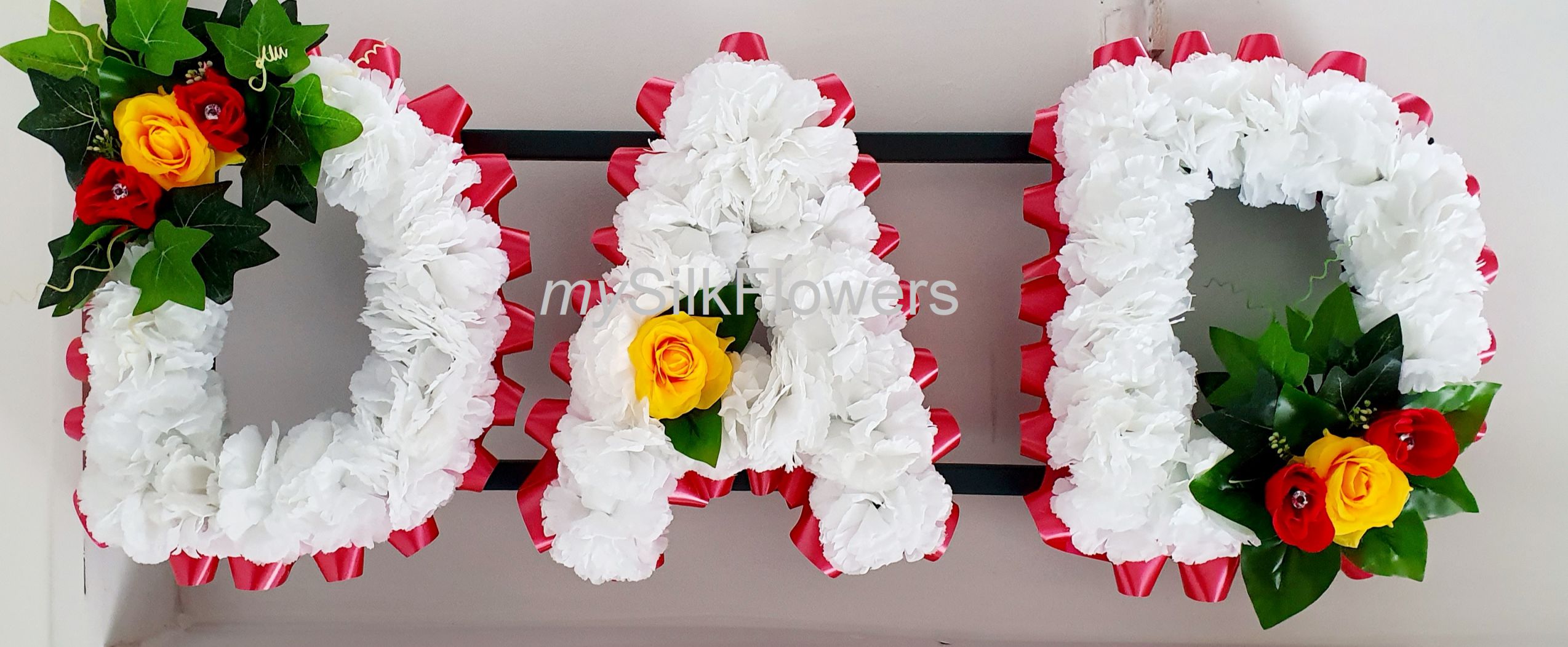 DAD Artificial Silk Funeral Tribute Any 3 Letter Name Flower Wreath BRO