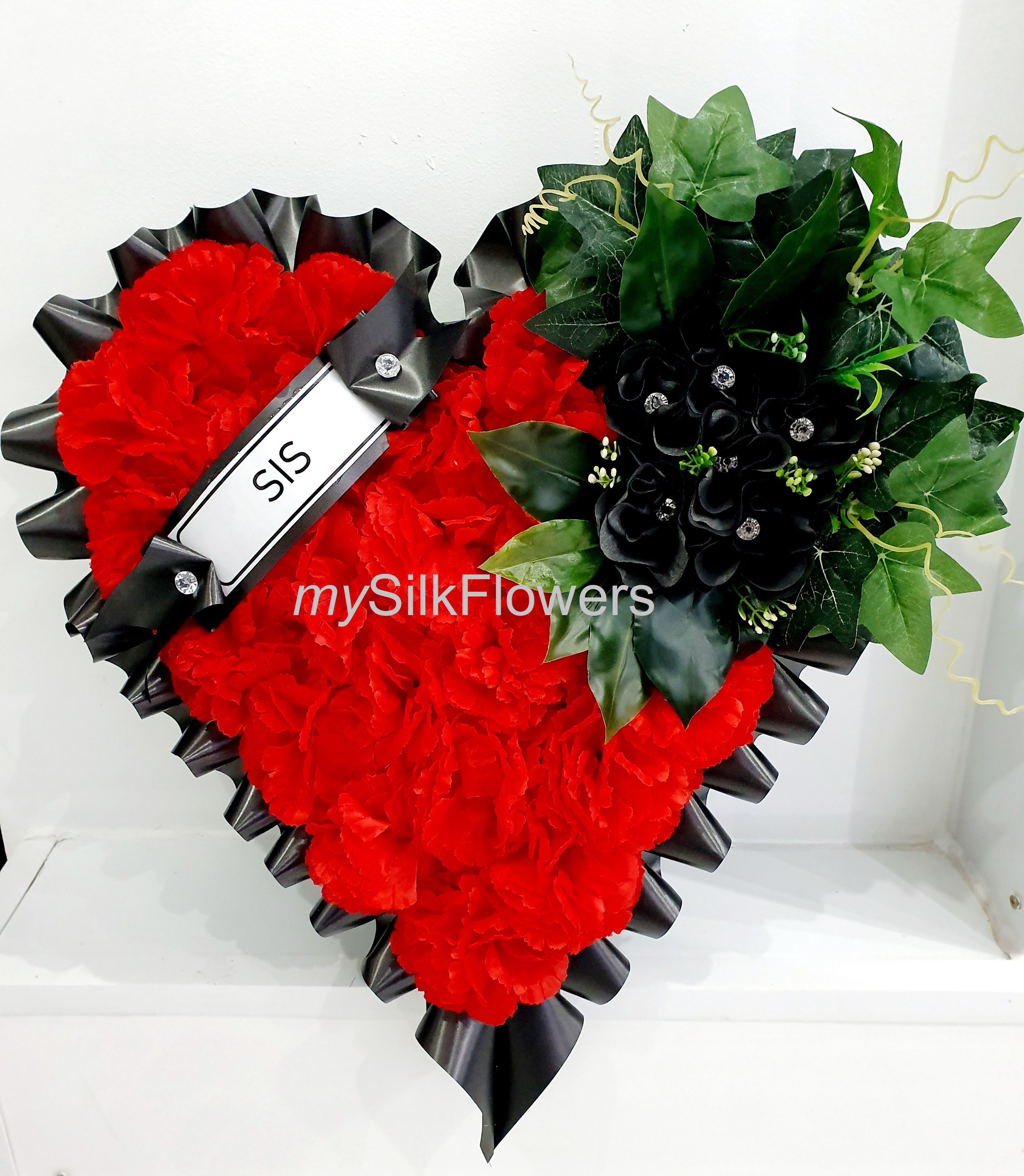 ARTIFICIAL SILK FUNERAL HEART WREATH TRIBUTE FLOWER MEMORIAL ROSE MUM