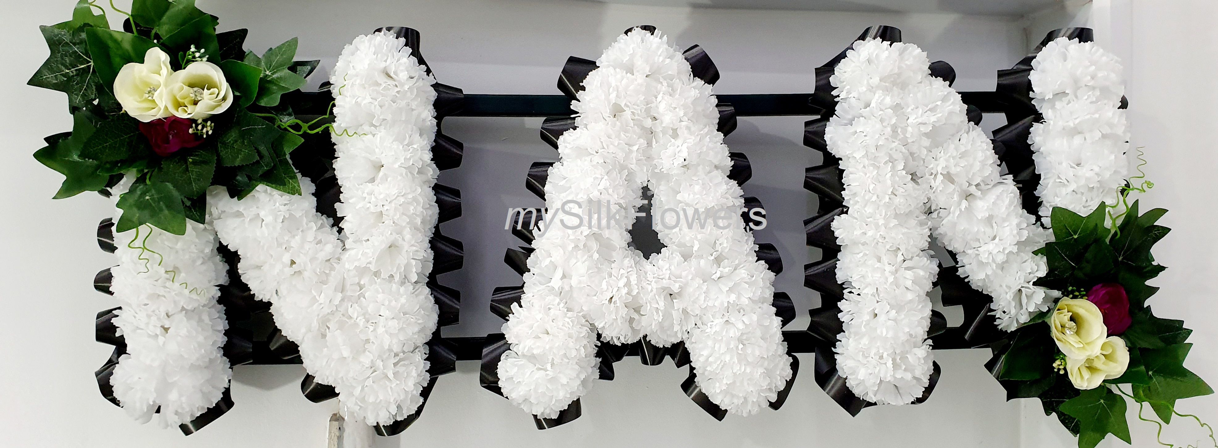 NAN Artificial Silk Funeral Flowers Any 3 Letter Name Tribute Wreath